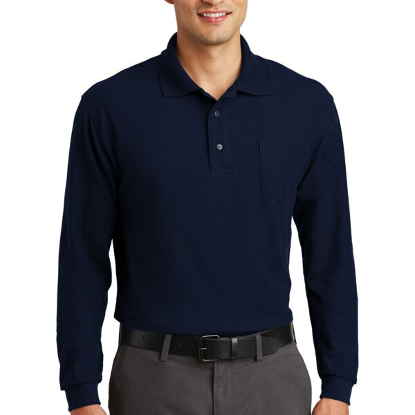 Long Sleeve Silk Touch Polo with Pocket Thumbnail